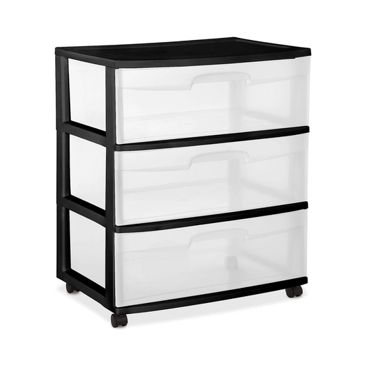 New 3 Drawer Black Storage Wide Carts Clear Plastic